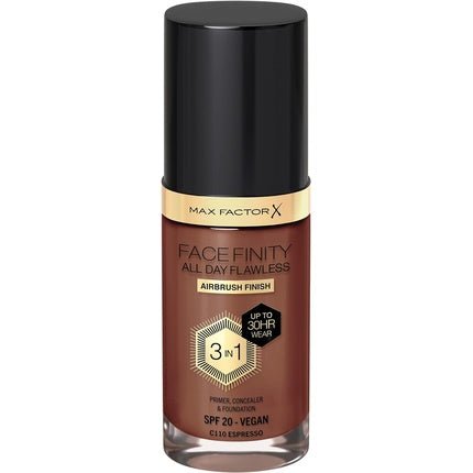 Max Factor Facefinity 3 - in - 1 All Day Flawless Liquid Foundation SPF 20 110 Espresso 30ml - Maison des fragrances