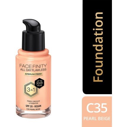 Max Factor Facefinity 3 - in - 1 All Day Flawless Liquid Foundation SPF 20 35 Pearl Beige - Maison des fragrances