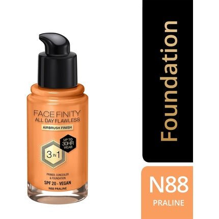 Max Factor Facefinity 3 - in - 1 All Day Flawless Liquid Foundation SPF 20 88 Praline 30ml - Maison des fragrances