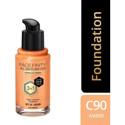 Max Factor Facefinity 3 - in - 1 All Day Flawless Liquid Foundation SPF 20 90 Amber 30ml - Maison des fragrances