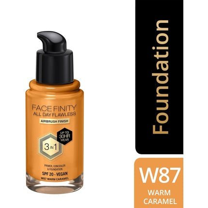 Max Factor Facefinity All Day Flawless 3 in 1 Liquid Foundation SPF 20 087 Warm Caramel 30ml - Maison des fragrances