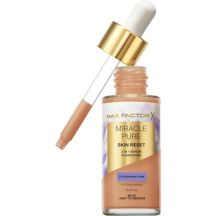 Max Factor Miracle Pure Foundation With Serum For Face 60 - 80 Light To Medium 30ml - Maison des fragrances