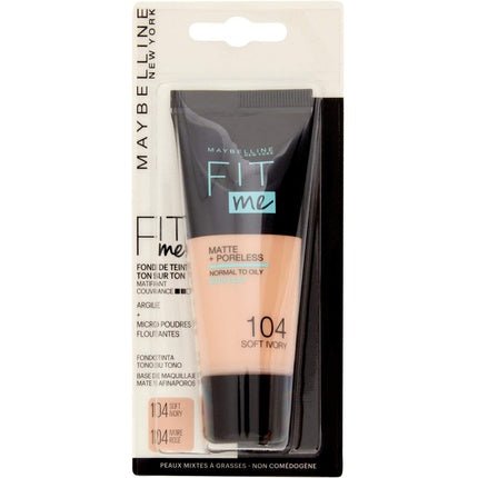 Maybelline New York Fit Me Matte and Poreless Foundation 30ml 04 Soft Ivory - Maison des fragrances