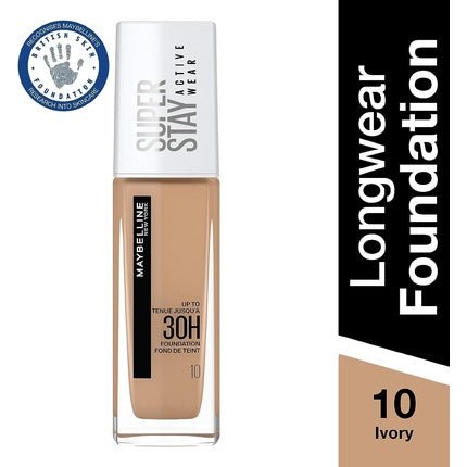 Maybelline New York Super Stay Active Wear Waterproof Foundation Shade No. 10 Ivory 30ml - Maison des fragrances