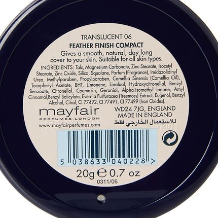 Mayfair Feather Finish 06 Translucent Shade Face Powder Mirrored Compact 20g - Maison des fragrances
