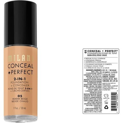 MILANI Conceal + Perfect 2 - In - 1 Foundation + Concealer Warm Beige 30ml - Maison des fragrances
