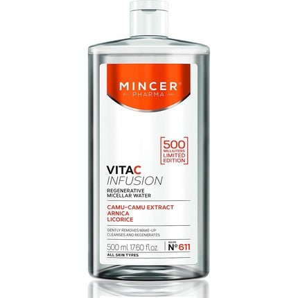 Mincer Pharma Vita C Infusion Regenerating Micellar Water Makeup Remover for All Skin Types with Camu - Camu Extract, Arnica, and Licorice 500ml - Maison des fragrances