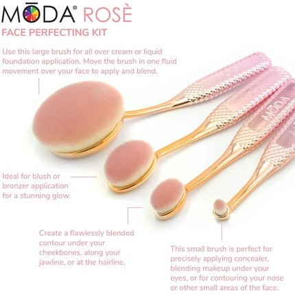 Moda Royal & Langnickel Full Size Metallic Face Perfecting 4pc Oval Makeup Brush - Maison des fragrances