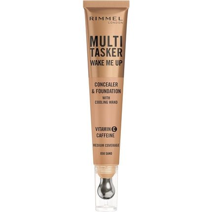 Multi - Tasker Wake Me Up Foundation & Concealer 050 Sand Depuffs Brightens Dark Circles Metallic Cooling Applicator Caffeine Vitamin C 2% Niacinamide Vegan Cruelty Free - Maison des fragrances