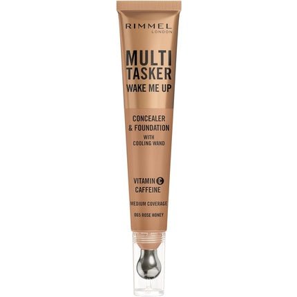 Multi - Tasker Wake Me Up Foundation & Concealer 065 Rose Honey Depuffs & Brightens Dark Circles Metallic Cooling Applicator Caffeine & Vitamin C 2% Niacinamide Vegan Cruelty Free - Maison des fragrances