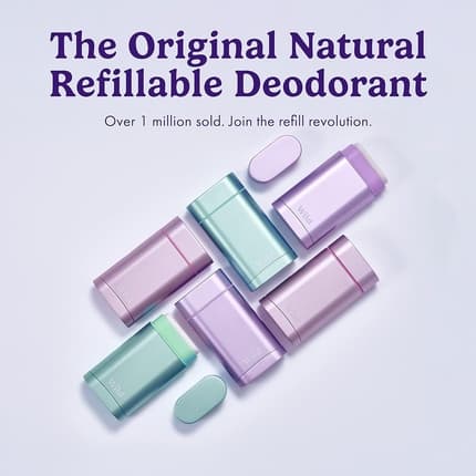 Wild Natural Refillable Deodorant Vegan Eco-Friendly Aluminum Free Long Lasting Protection 100% Natural Ingredients Starter Kit Purple Case Coconut Vanilla Refill Déodorant (Déo) Mixte 41ml