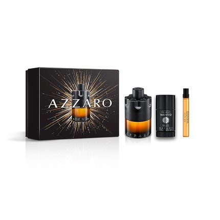 Azzaro The Most Wanted Parfum Intense Men's Cologne Gift Set Full Size Fragrance 100ml Travel Size Spray 10ml Deodorant Stick 77g Azzaro