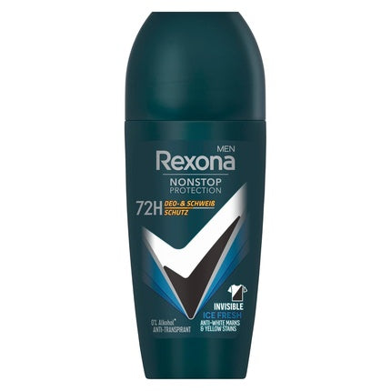 Rexona Men Nonstop Protection Deo Roll-On Invisible Ice Fresh Antiperspirant with 72 Hours Sweat and Body Odor Protection 50ml Invisible Ice Fresh Rexona