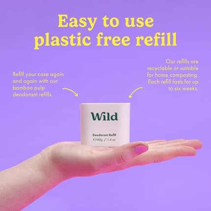 Wild Natural Refillable Deodorant Vegan Eco-Friendly Aluminum Free Long Lasting Protection 100% Natural Ingredients Starter Kit Purple Case Coconut Vanilla Refill Déodorant (Déo) Mixte 41ml