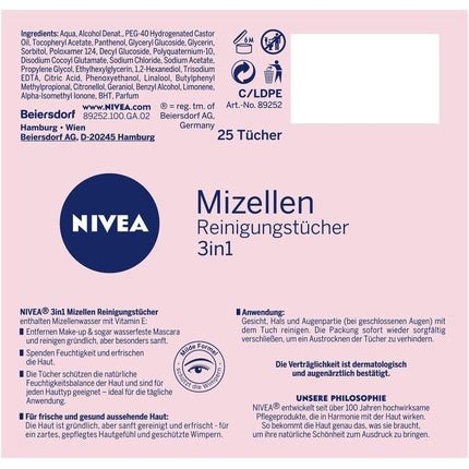 Nivea 3 in 1 Micellar Cleansing Wipes Gentle and Make - Up Wipes Moisturize and Protection - Maison des fragrances