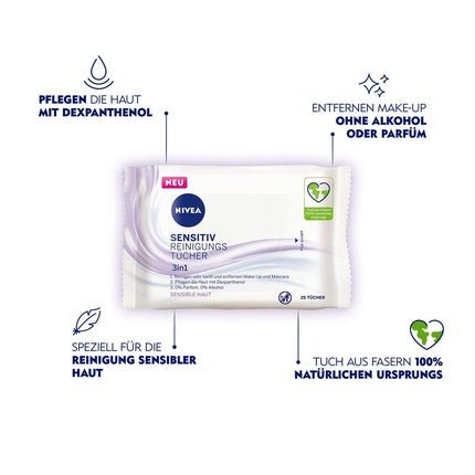 NIVEA 3in1 Sensitive Cleansing Wipes with Dexpanthenol Gentle Makeup Remover for Sensitive Skin - Maison des fragrances