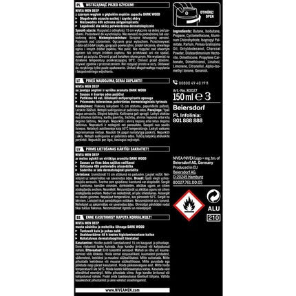 Nivea Deep Sport Antiperspirant Déodorant (Déo) Homme 150ml - Maison des fragrances
