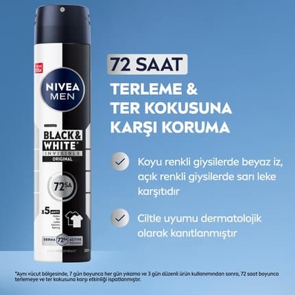 Nivea Deodorant Black & White Invisible Déodorant (Déo) Homme 200ml - Maison des fragrances