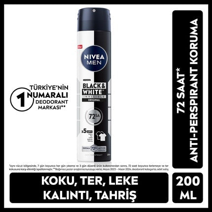 Nivea Deodorant Black & White Invisible Déodorant (Déo) Homme 200ml - Maison des fragrances