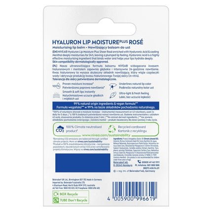NIVEA Hyaluron Lip Moisture Plus Rose 5.2g - Maison des fragrances