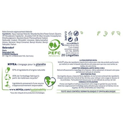 NIVEA Makeup Remover Wipes for Normal Skin 100% Plant Fibers 20 Count - Maison des fragrances
