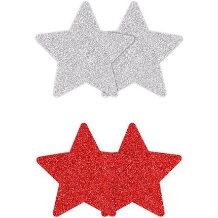 NS Novelties Pretty Pasties Glitter Stars Red Silver One Size - Maison des fragrances