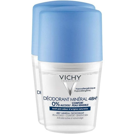 Vichy 48H Mineral Deodorant Roll-On 50ml - Pack of 2 Vichy