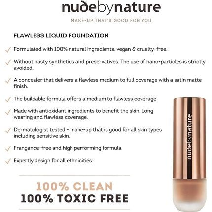 Nude By Nature Flawless Liquid Foundation Dermatologist Tested W4 Soft Sand - Maison des fragrances
