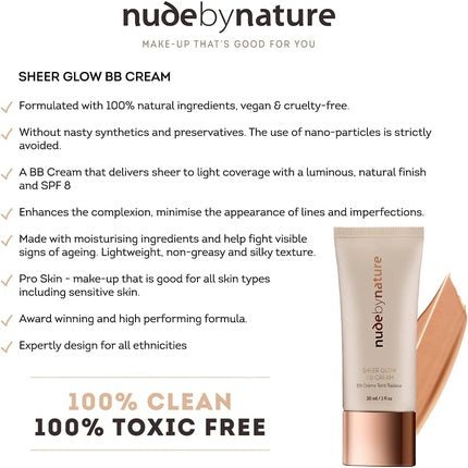Nude by Nature Sheer Glow All - in - One BB Cream Moisturizing with SPF 8 03 Nude Beige - Maison des fragrances