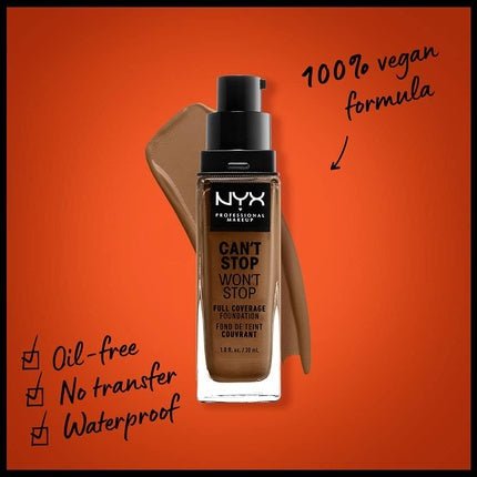 Nyx Can´t Stop Won´t Stop Full Coverage Foundation Sienna 30ml - Maison des fragrances