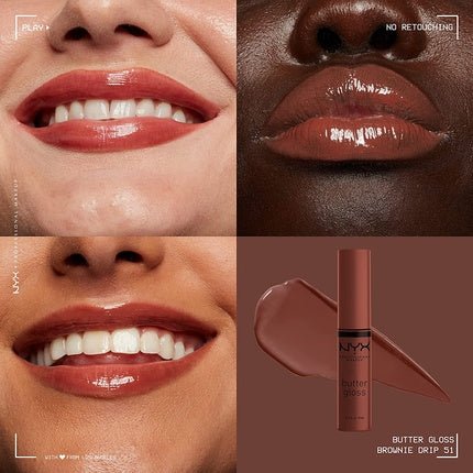 NYX Professional Makeup Butter Gloss Brown Sugar Non - Sticky Lip Gloss 0.27 Fl Oz - Brownie Drip - Maison des fragrances