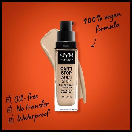 NYX Professional Makeup Can't Stop Won't Stop Full Coverage Foundation Vegan Formula Matte Finish Shade Nude 06.5 - Maison des fragrances