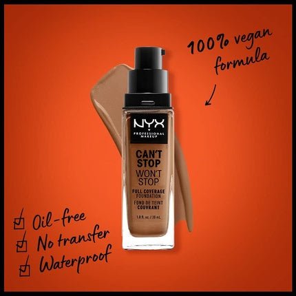 NYX Professional Makeup Can't Stop Won't Stop Full Coverage Foundation Vegan Formula Matte Finish Warm Caramel 15.7 - Maison des fragrances