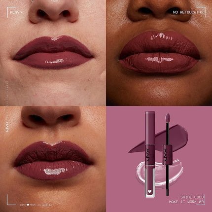 NYX Professional Makeup Shine Loud Long - Lasting Liquid Lipstick with Clear Lip Gloss Cool - Toned Plum 09 Make It Work - Maison des fragrances