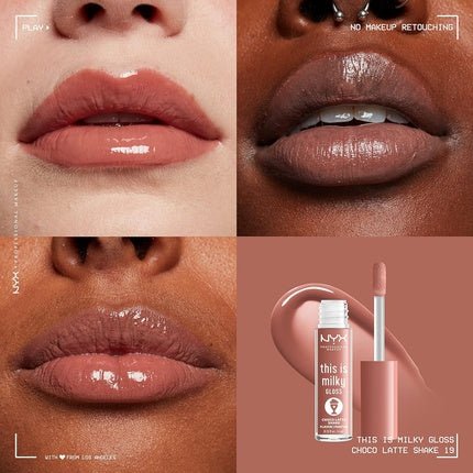 NYX Professional Makeup This Is Milky Gloss Lip Gloss with 12 Hour Hydration Vegan Choco Latte Shake Milk Chocolate Scented - Maison des fragrances