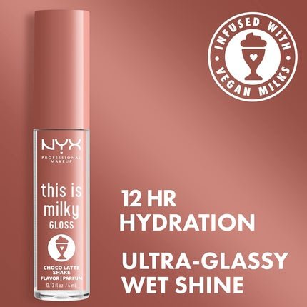 NYX Professional Makeup This Is Milky Gloss Lip Gloss with 12 Hour Hydration Vegan Choco Latte Shake Milk Chocolate Scented - Maison des fragrances