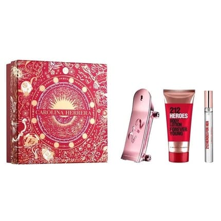 Carolina Herrera 212 Heroes For Her Eau de Parfum Vaporizer 2.7 Fl Oz Body Lotion 3.4 Fl Oz Eau de Parfum Roll-On 0.34 Fl Oz