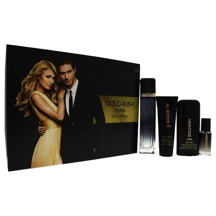 Gold Paris Hilton Gold Rush Man Men 3.4oz, 1oz équivaut à 30ml Eau de toilette  Spray 0.5oz, 1oz équivaut à 30ml Eau de toilette  Spray 3.0oz, 1oz équivaut à 30ml Hair Body Wash 2.75oz, 1oz équivaut à 30ml Alcohol Free Deodorant Stick Gold