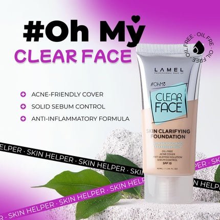 OhMy Clear Face Full Coverage Foundation with Salicylic Acid and Tea Tree Extract 1.35 fl.oz Deep Beige - Maison des fragrances