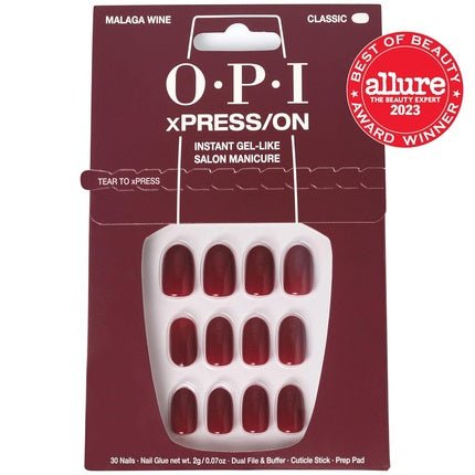 OPI xPRESS/ON Press On Nails Up to 14 Days of Wear Gel - Like Salon Manicure Vegan Sustainable Packaging With Nail Glue Short Red Nails Malaga Wine - Maison des fragrances