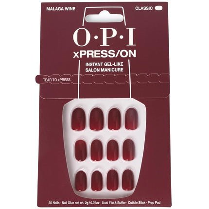OPI xPRESS/ON Press On Nails Up to 14 Days of Wear Gel - Like Salon Manicure Vegan Sustainable Packaging With Nail Glue Short Red Nails Malaga Wine - Maison des fragrances