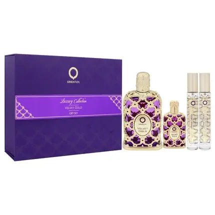 Orientica Velvet Gold Femme 4 Piece Gift Set 2.7oz Eau de parfum Spray 2 x 0.33oz Eau de parfum - Pack of 4 - Maison des fragrances
