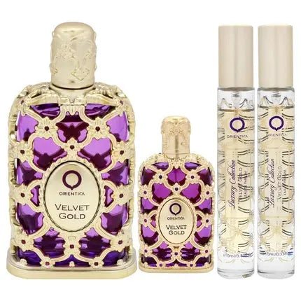 Orientica Velvet Gold Femme 4 Piece Gift Set 2.7oz Eau de parfum Spray 2 x 0.33oz Eau de parfum - Pack of 4 - Maison des fragrances