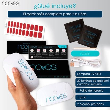 Pre - Cured Red Gel Nail Sheets with Portable UV/LED Nail Dryer Lamp 8W Midnight Rain - Maison des fragrances