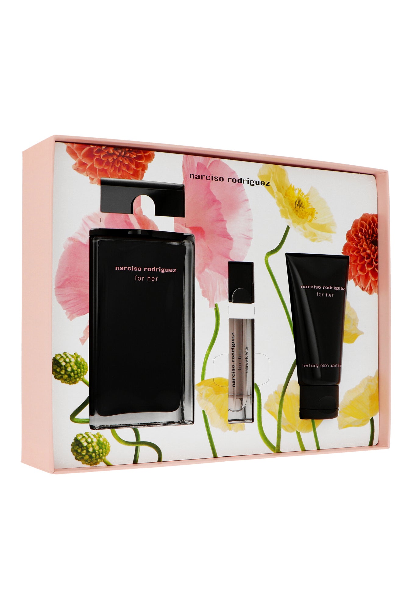 Narciso Rodriguez for Her 3 Piece Set 100ml Eau de toilette 10ml Eau de toilette 50ml Body Lotion