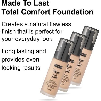 Pupa Made To Last Total Comfort Foundation Spf10 Long - Lasting Mattifying Foundation 050 30ml - Maison des fragrances