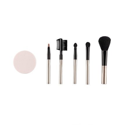 QVS Cosmetic Brush Set Makeup Brushes 6 Pieces - Rouge Brush, Eyeshadow Applicator, Eyeshadow Brush, Lip Brush, Makeup Sponge, Eyebrow Comb, and Mascara Brush - Maison des fragrances