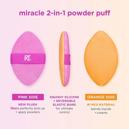 Real Techniques Miracle 2 - In - 1 Powder Puff Dual - Sided Full - Size Makeup Blending Puff Reversible Elastic Band Precision Tip Makeup Sponge & Powder Puff For Liquid Cream & Powder - Maison des fragrances