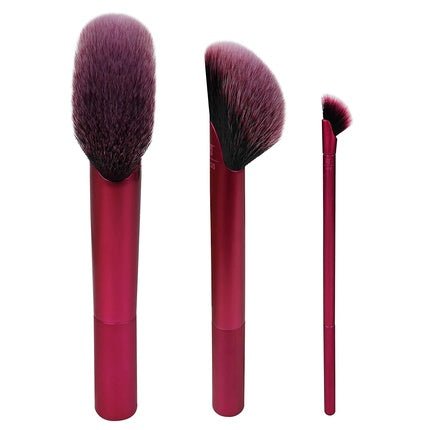 REAL TECHNIQUES Rebel Edge Trio Makeup Brush Set for Face, Cheeks, and Eyes - Pack of 3 - Chestnut Brown - Maison des fragrances