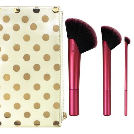REAL TECHNIQUES Rebel Edge Trio Makeup Brush Set for Face, Cheeks, and Eyes - Pack of 3 - Chestnut Brown - Maison des fragrances